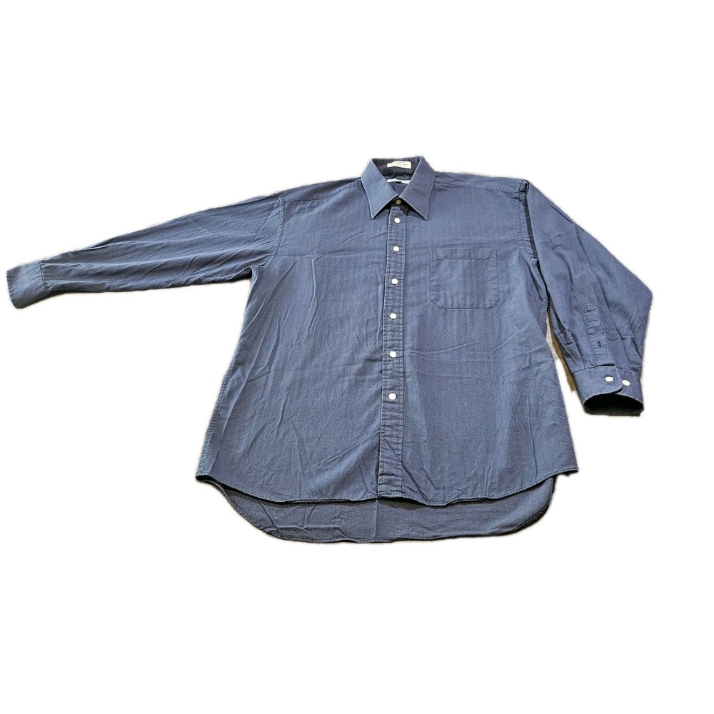 Christian Dior Mens Navy Long Sleeve Button Up Shirt 16 32/33 Herringbone Cotton